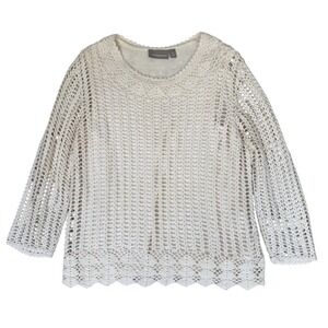 Croft Barrow Shirt Womens Medium Cream Ivory Crochet Lined Cottagecore Boho Chic